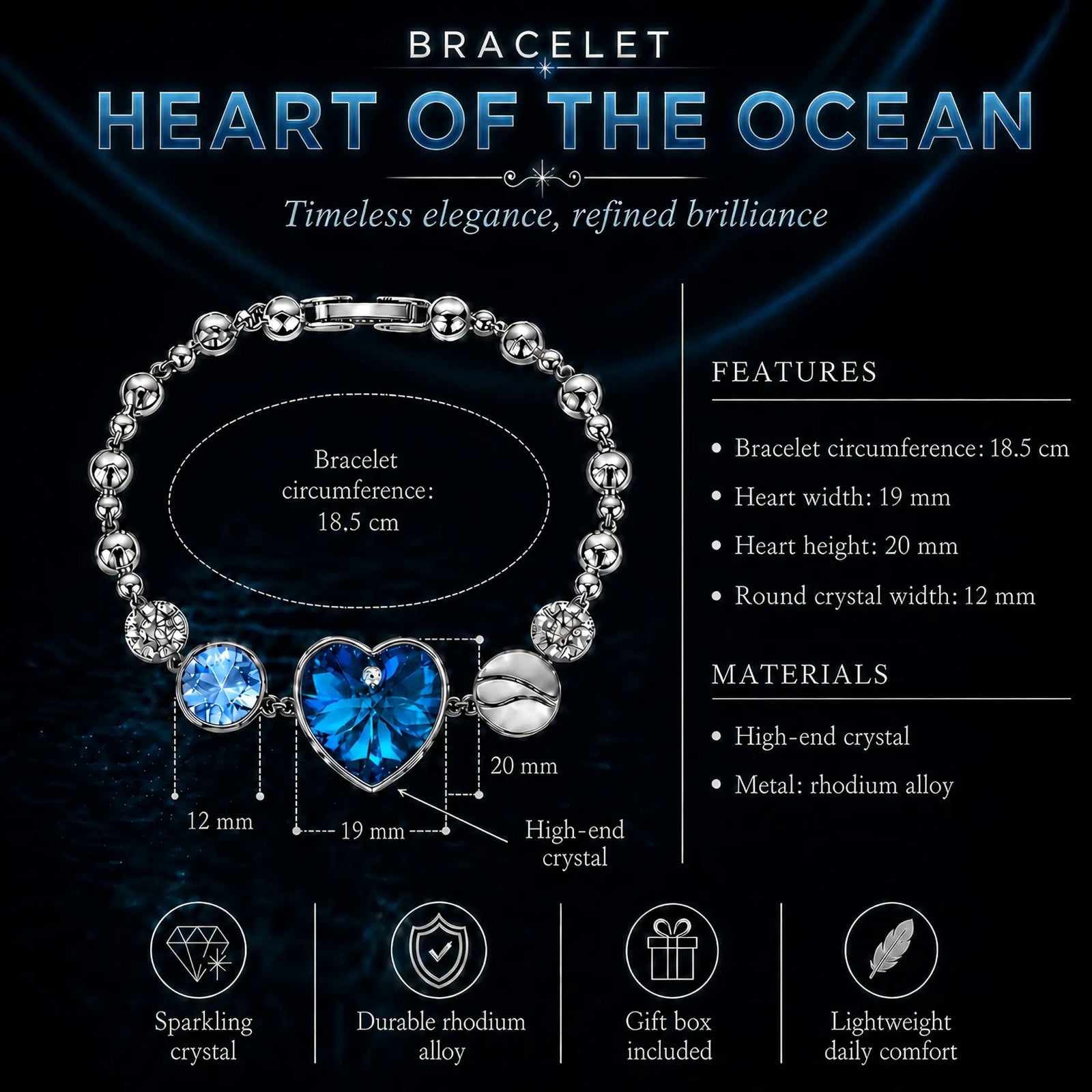 Heart of the Ocean bracelet technical details