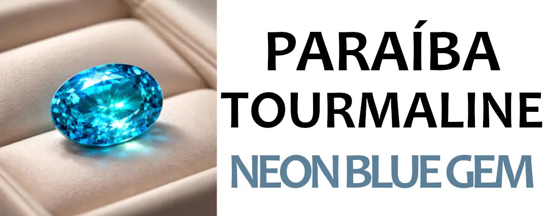 Natural Paraíba tourmaline with neon blue glow on jewelry display